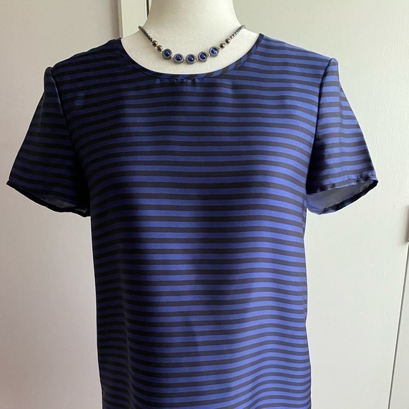 Michael Michael Kors Striped Keyhole Back Top Size Small | Cobalt Blue Black - Picture 1 of 7